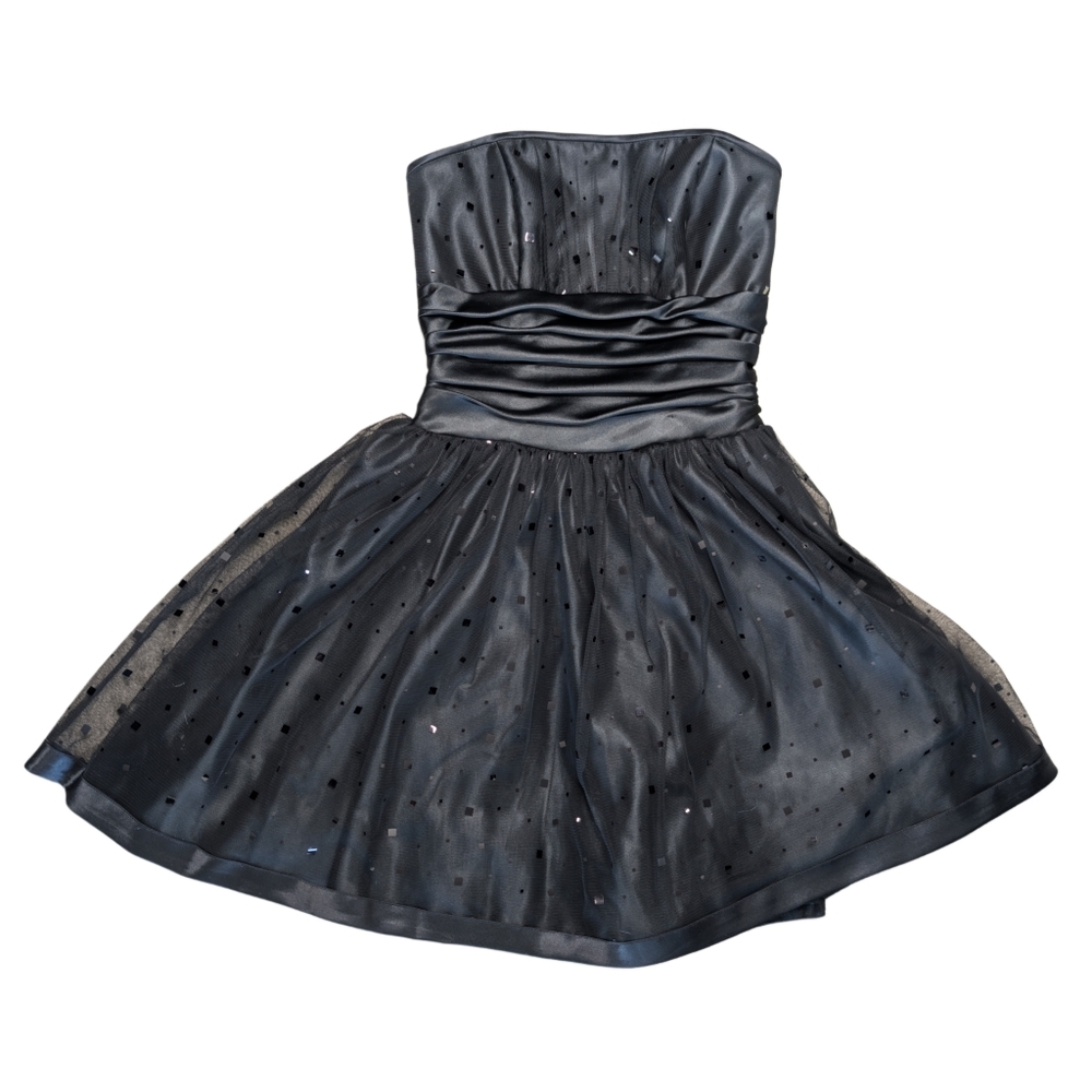 Vintage Jessica McClintock Gunne Sax Size 3 Black Strapless Sequin Party Dress